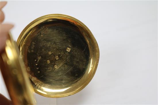 An 18ct gold half hunter fob watch.